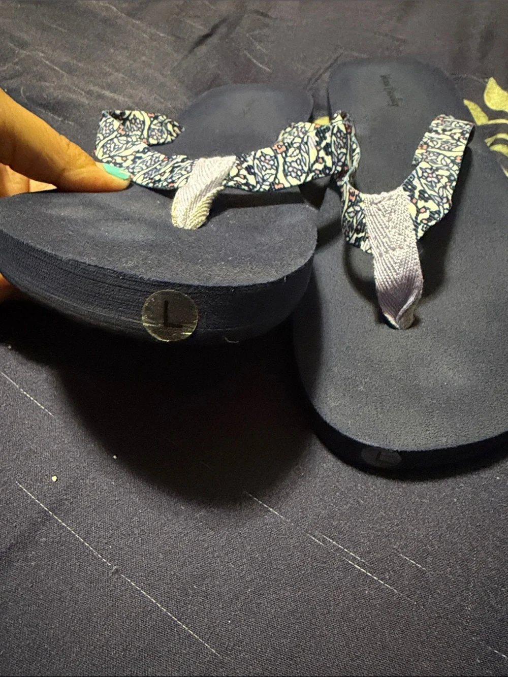Vera Bradley Navy Flip Flop Sandals with Patterned Straps